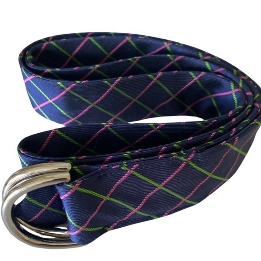 Lilly Pulitzer Silk  Tie Belt - L navy pink green , silk   48 inch fabric